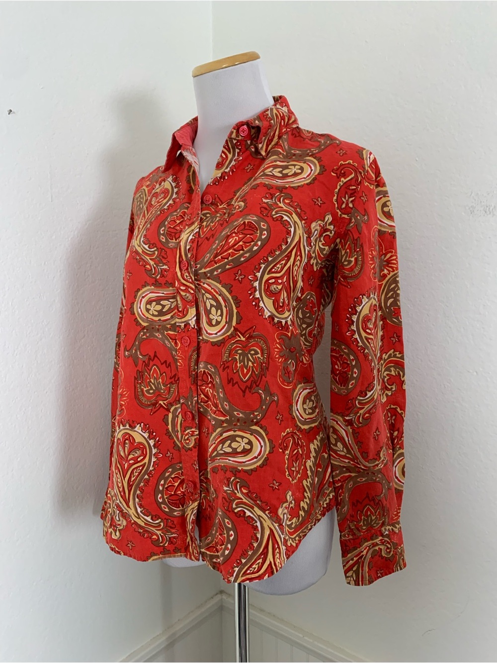 Wintersilks Silk Linen Blend Button Up Shirt Paisley Women’s S Orange Classic - Picture 8 of 15